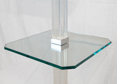 Karl Springer Chrome & Channeled Lucite Floor Lamp with Glass Table