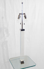 Karl Springer Chrome & Channeled Lucite Floor Lamp with Glass Table