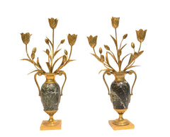 Pair Of French Bronze & Marble Candelabras