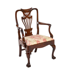 Rare Irish George II Armchair with Ball and Claw Feet and "C" Scroll Shaped Arms