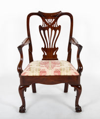 Rare Irish George II Armchair with Ball and Claw Feet and "C" Scroll Shaped Arms