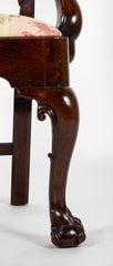 Rare Irish George II Armchair with Ball and Claw Feet and "C" Scroll Shaped Arms
