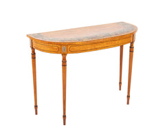 An English George III Sheraton "D" Shaped Console Table with Painted Floral Border
