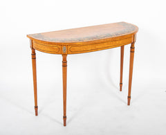 An English George III Sheraton "D" Shaped Console Table with Painted Floral Border