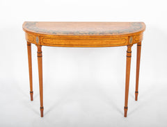 An English George III Sheraton "D" Shaped Console Table with Painted Floral Border