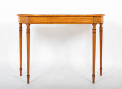 An English George III Sheraton "D" Shaped Console Table with Painted Floral Border