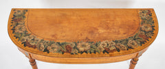 An English George III Sheraton "D" Shaped Console Table with Painted Floral Border