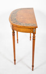 An English George III Sheraton "D" Shaped Console Table with Painted Floral Border