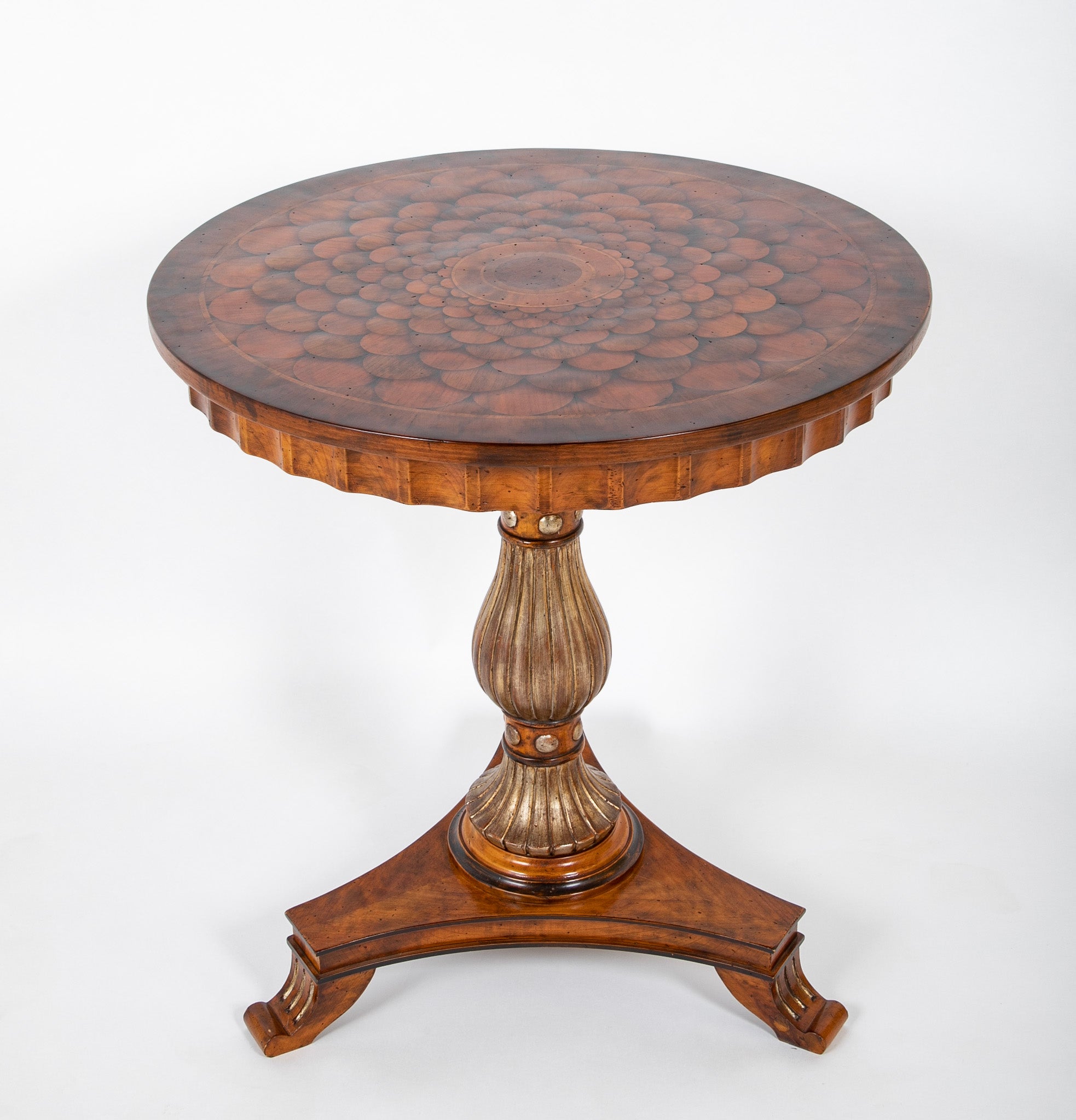 Classic Pair of Marquetry & Walnut Pedestal Tables