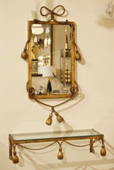 Gilt Metal Mirror and Shelf