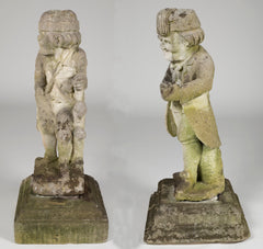 Pair of Whimsical Carved Calcareous Sandstone Garden Dwarves