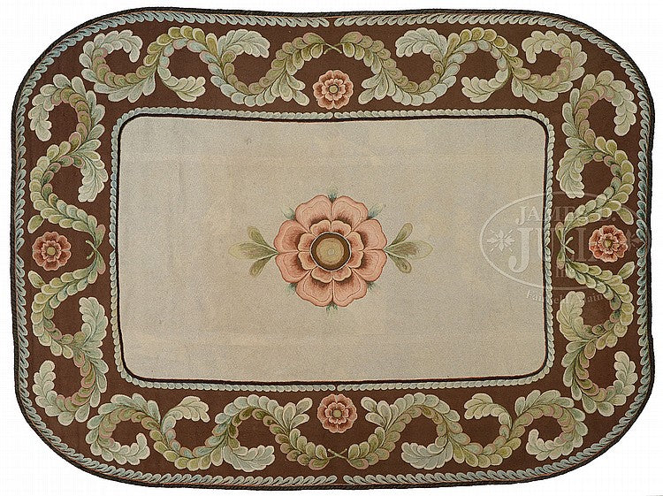 Rectangular Floral Hooked Rug