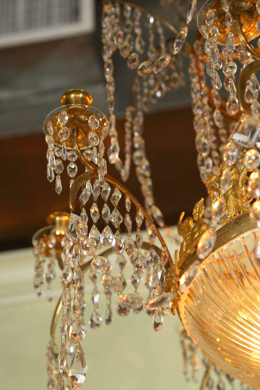 Neoclassical Dore Bronze and Crystal Chandelier