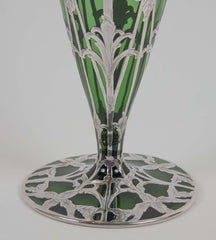 Art Nouveau Alvin Sterling over Green Glass Vase
