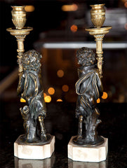 French Bronze Faun Candlesticks