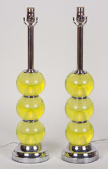 Vintage Pair of Murano Glass Lamps on Chrome Mounts