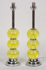 Vintage Pair of Murano Glass Lamps on Chrome Mounts