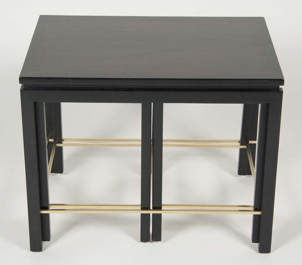 A Set of Walnut Nesting Tables with Brass Stretchers Designed by Edward Wormley for Dunbar