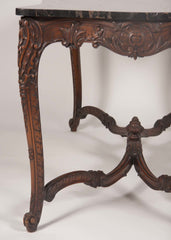 Marble Top Walnut Carved Center Table