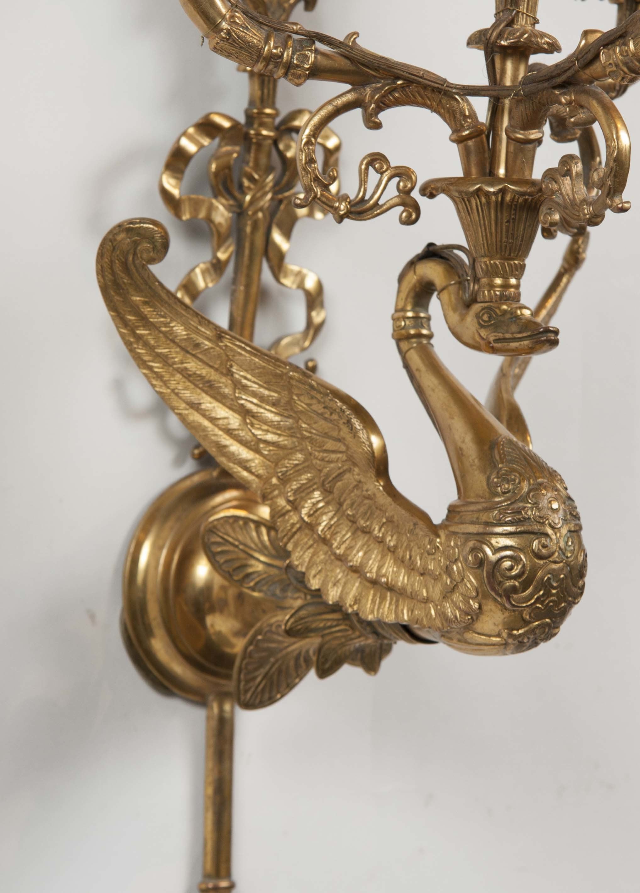 Pair of Gilt Bronze Swan Form Sconces