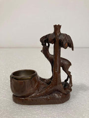 19th Century Swiss Black Forest Carving of a Stag and Tree Nut Dish
