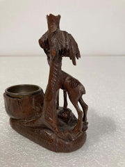 19th Century Swiss Black Forest Carving of a Stag and Tree Nut Dish