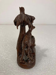 19th Century Swiss Black Forest Carving of a Stag and Tree Nut Dish