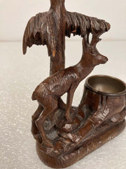 19th Century Swiss Black Forest Carving of a Stag and Tree Nut Dish