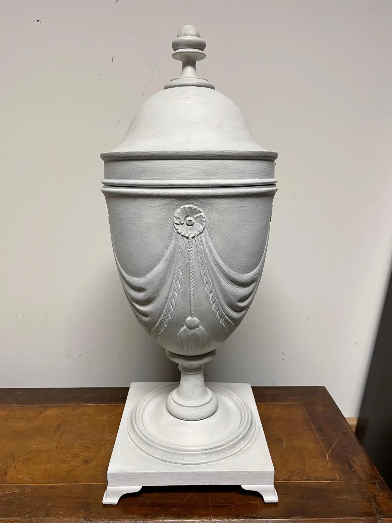 Pair Neoclassical Style Gray Painted Mahogany Urns