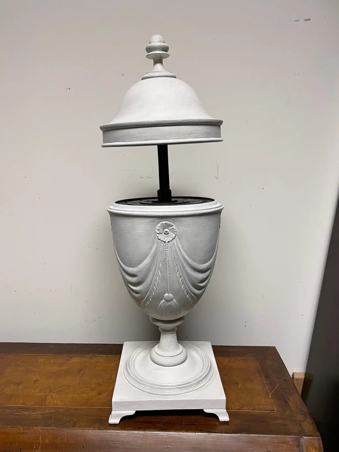 Pair Neoclassical Style Gray Painted Mahogany Urns