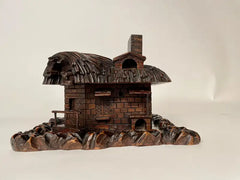 19th Century Swiss Black Forest Carved Thatched Roof Cottage Box