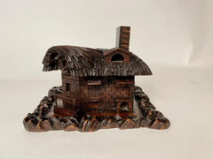 19th Century Swiss Black Forest Carved Thatched Roof Cottage Box