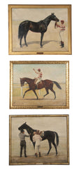 Three Oil on Canvas Paintings of Steeplechase Horses and Jockeys by George Lee