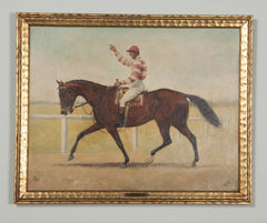 Three Oil on Canvas Paintings of Steeplechase Horses and Jockeys by George Lee