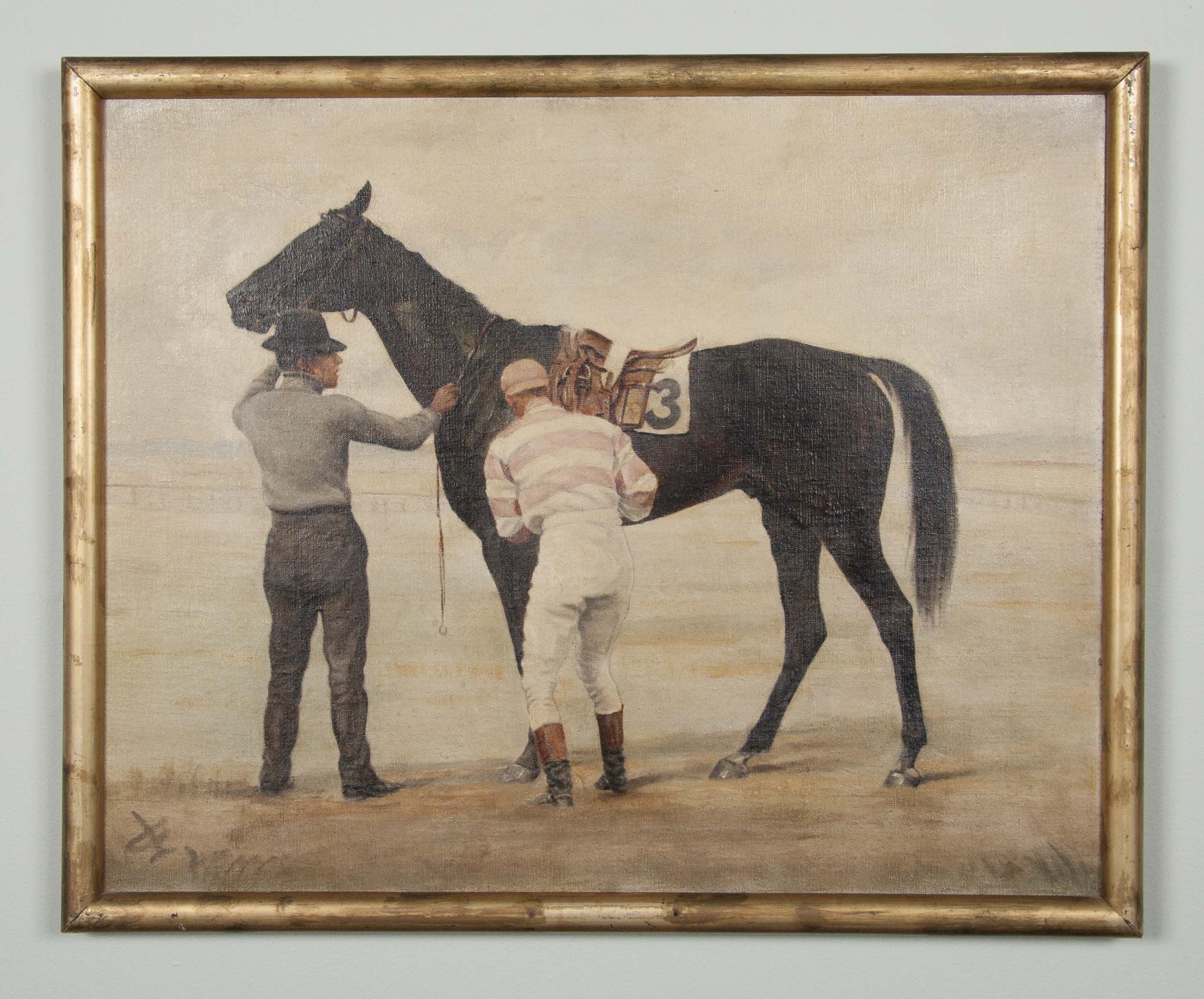 Three Oil on Canvas Paintings of Steeplechase Horses and Jockeys by George Lee