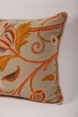 Large Antique Crewel Fabric Pillow