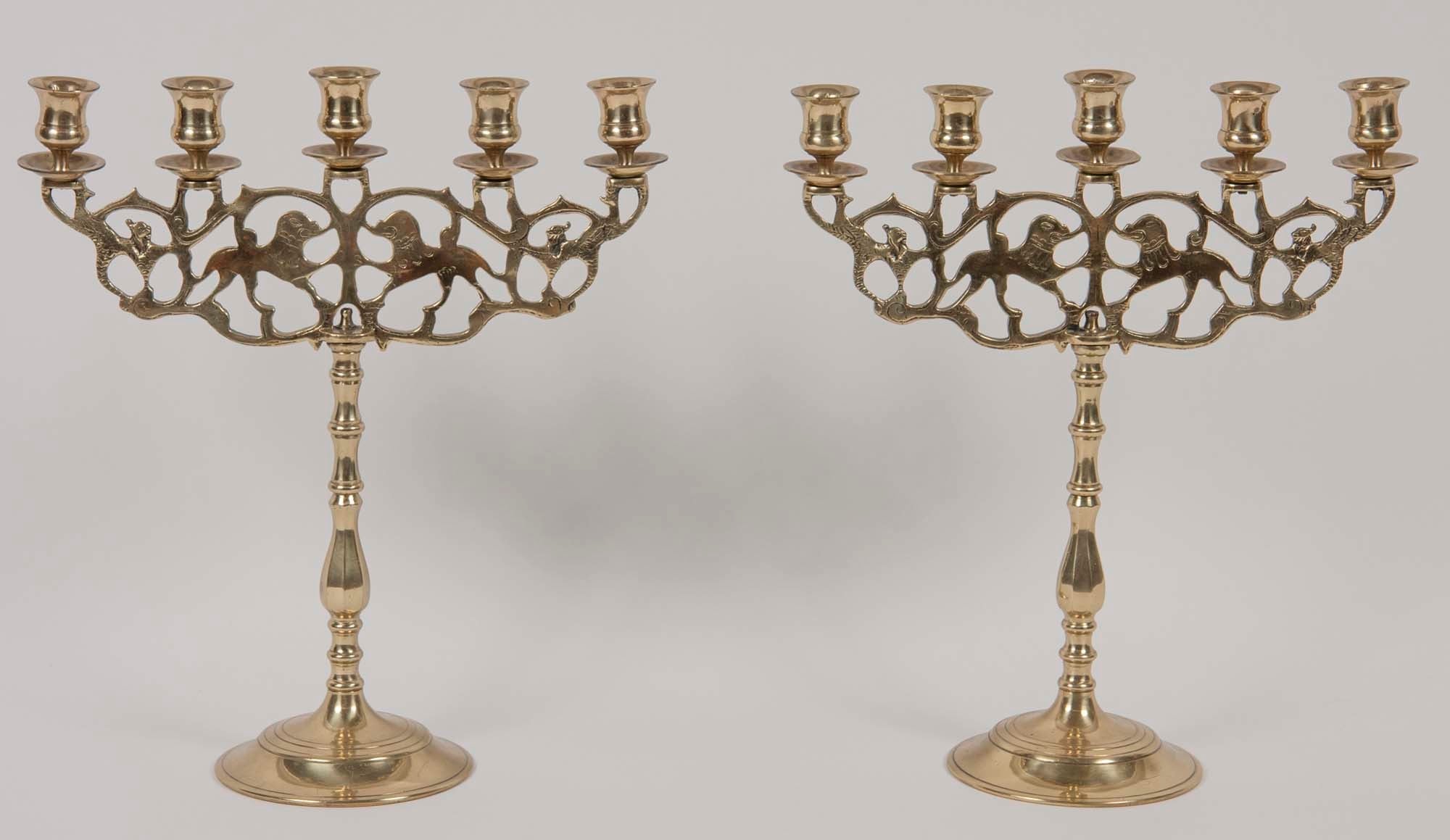 Pair of Five Light Brass Candlesticks