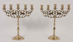 Pair of Five Light Brass Candlesticks