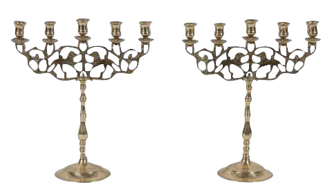 Pair of Five Light Brass Candlesticks