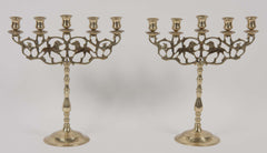 Pair of Five Light Brass Candlesticks