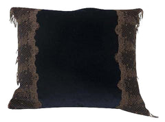 Navy Blue Velvet Pillow with Metallic Lace Decoration