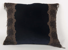 Navy Blue Velvet Pillow with Metallic Lace Decoration