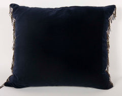 Navy Blue Velvet Pillow with Metallic Lace Decoration