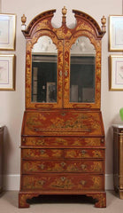 English Scarlet Gilt and Polychrome Japanned Secretary