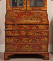 English Scarlet Gilt and Polychrome Japanned Secretary