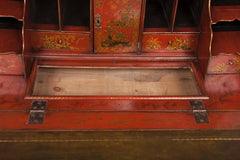 English Scarlet Gilt and Polychrome Japanned Secretary