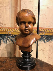 Pair of South German Carved Wood Busts of Putti