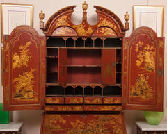 English Scarlet Gilt and Polychrome Japanned Secretary