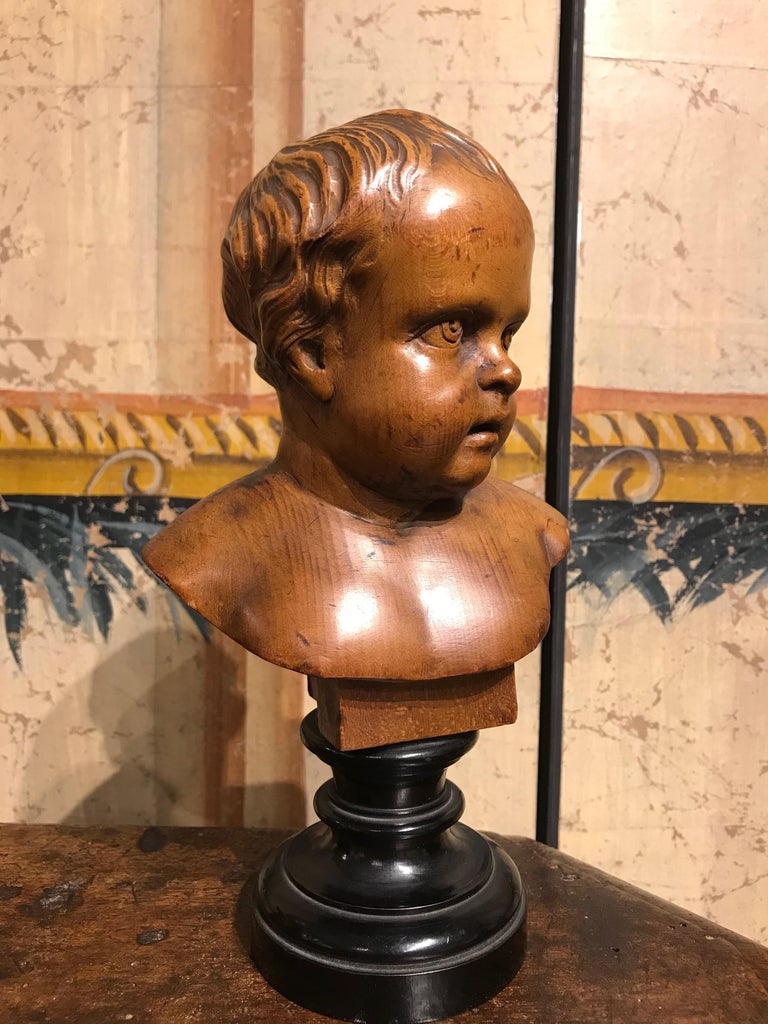 Pair of South German Carved Wood Busts of Putti