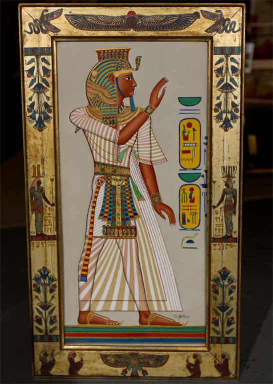Northern European Egyptian Revival Porcelain Plaque in Matching Period Frame